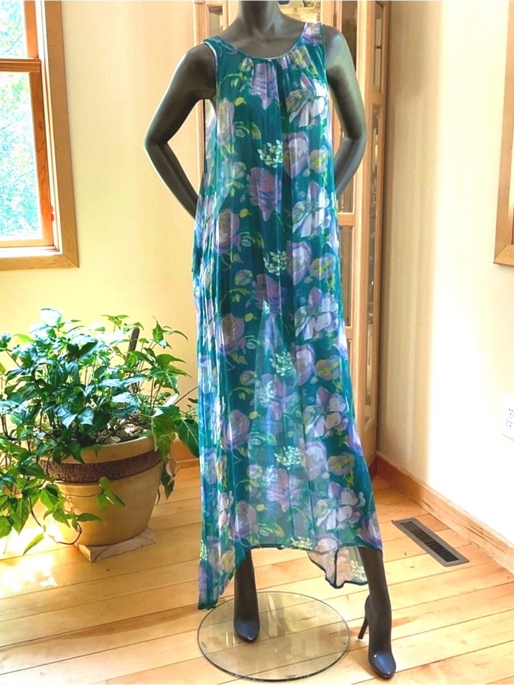 NWT Sundance Blue Green Sleeveless Sheer Maxi Sundress